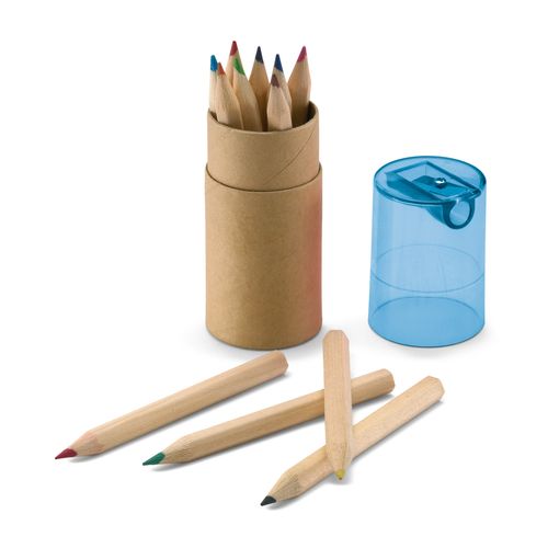Boîte 12 crayons de couleur en bois publicitaire personnalisée Bossy